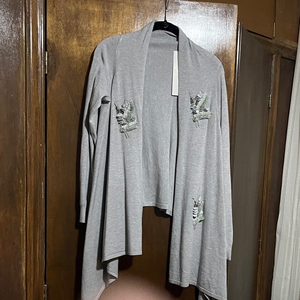 Gray Women's Cardigan with Embellishments